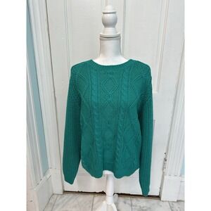 80's Vintage Carolina Colors Teal Cable Knit Sweater Size Large Made In USA 90s